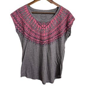 Lucky Brand Womens Gray Pink Aztec printed Collar Sleeveless Blouse Shirt Small